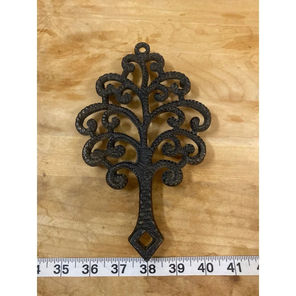 Vintage Cast Iron Family Tree Trivet Ornate Scroll Wall Hanging Kitchen Decor